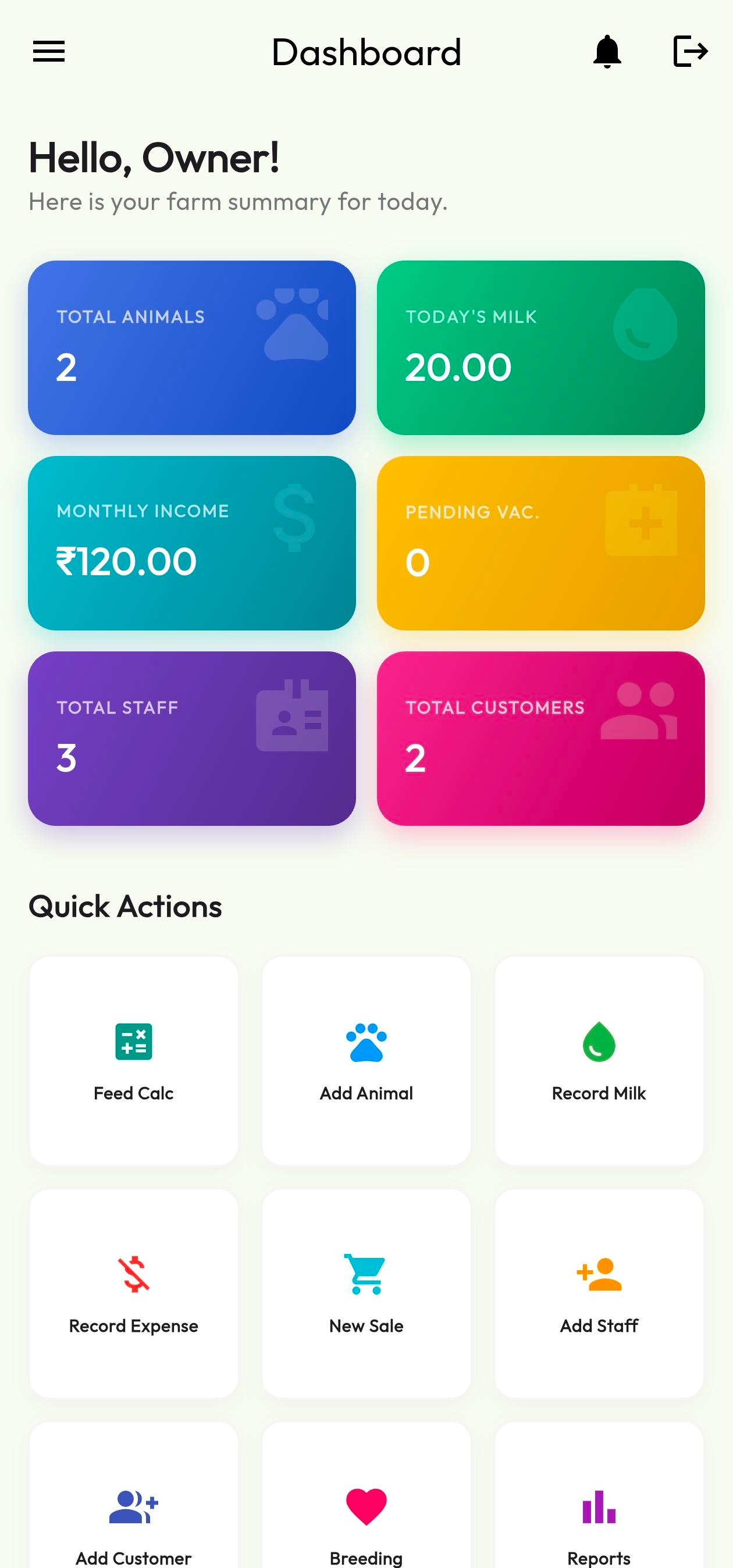 DairyFarm Pro App Dashboard Preview